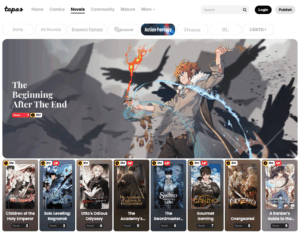 screen capture of tapas webcomic site homepage